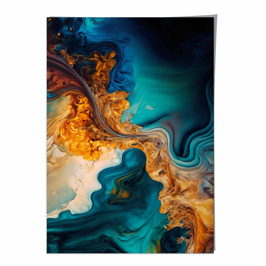 Abstract Fluid Art Prints in Blue and Orange No. 5 | Bowlift