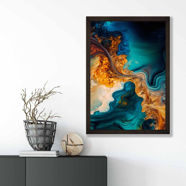 Abstract Fluid Art Prints in Blue and Orange No. 5 | Bowlift