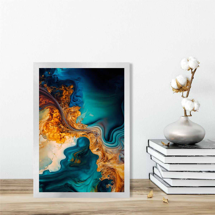 Abstract Fluid Art Prints in Blue and Orange No. 5 | Bowlift