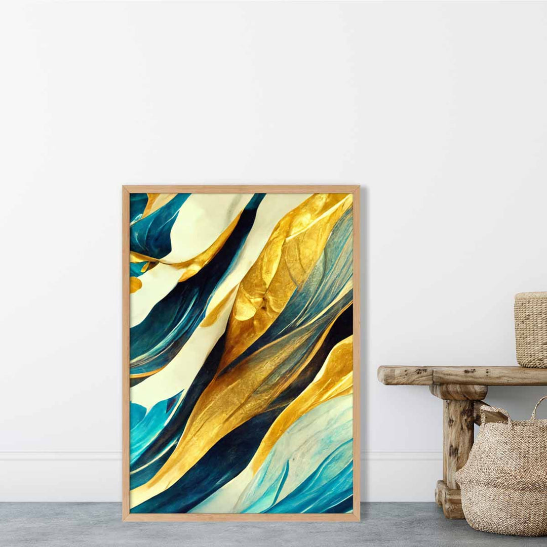 Abstract art print in yellow beige and blue No. 1 | Bowlift