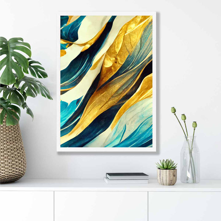 Abstract art print in yellow beige and blue No. 1 | Bowlift