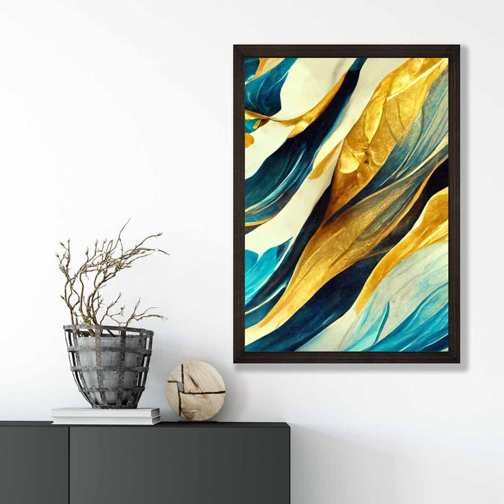 Abstract art print in yellow beige and blue No. 1 | Bowlift