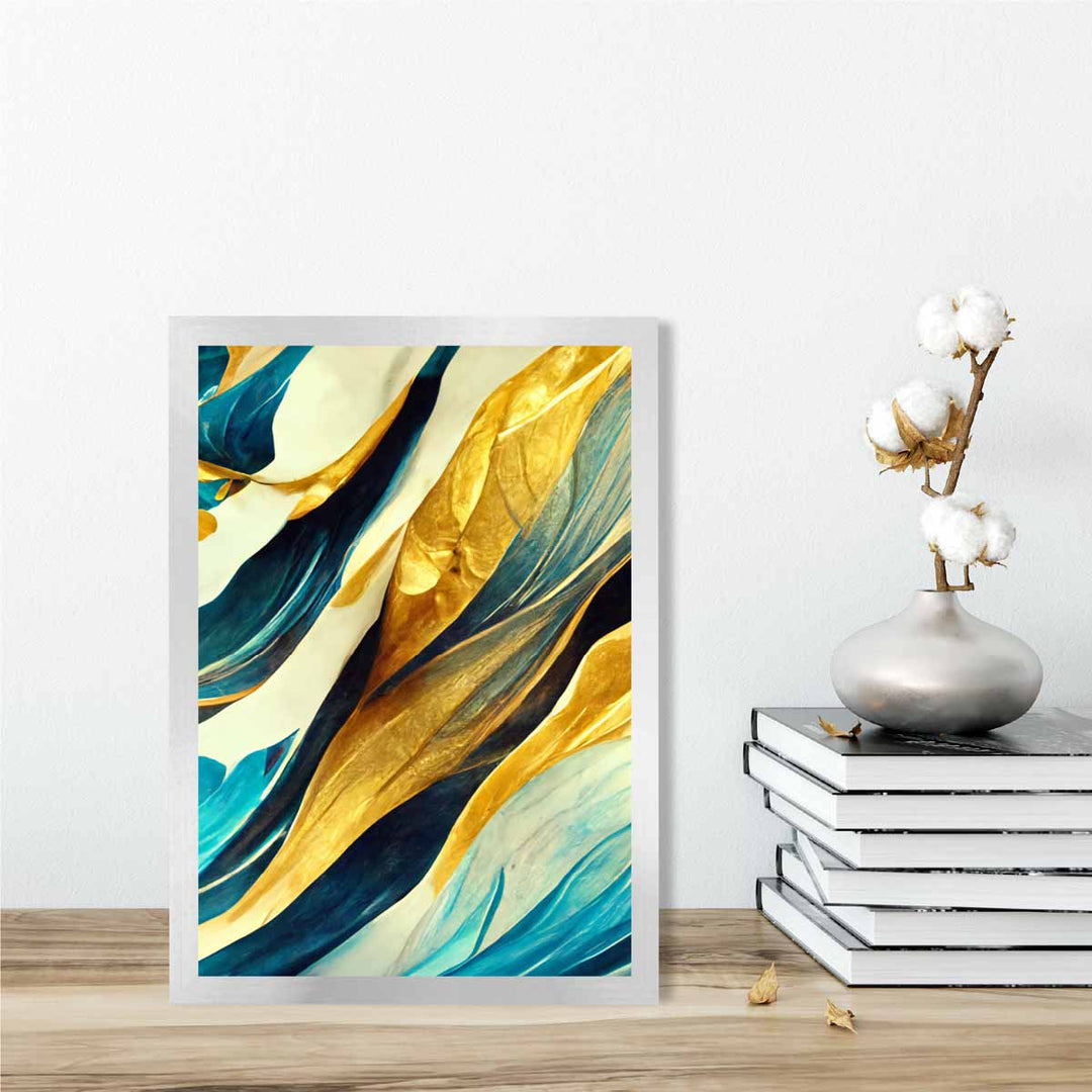 Abstract art print in yellow beige and blue No. 1 | Bowlift