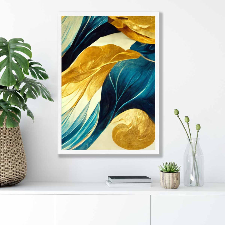 Abstract art print in yellow beige and blue No. 2 | Bowlift