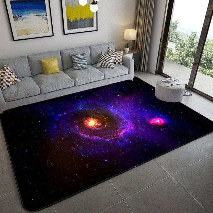 BowLift | Mystical Galaxy 3D Graphic Rug Blue-Black Polypropylene Rug Non-Slip Underlay Washable Stain-Resistant Rug for Living Room