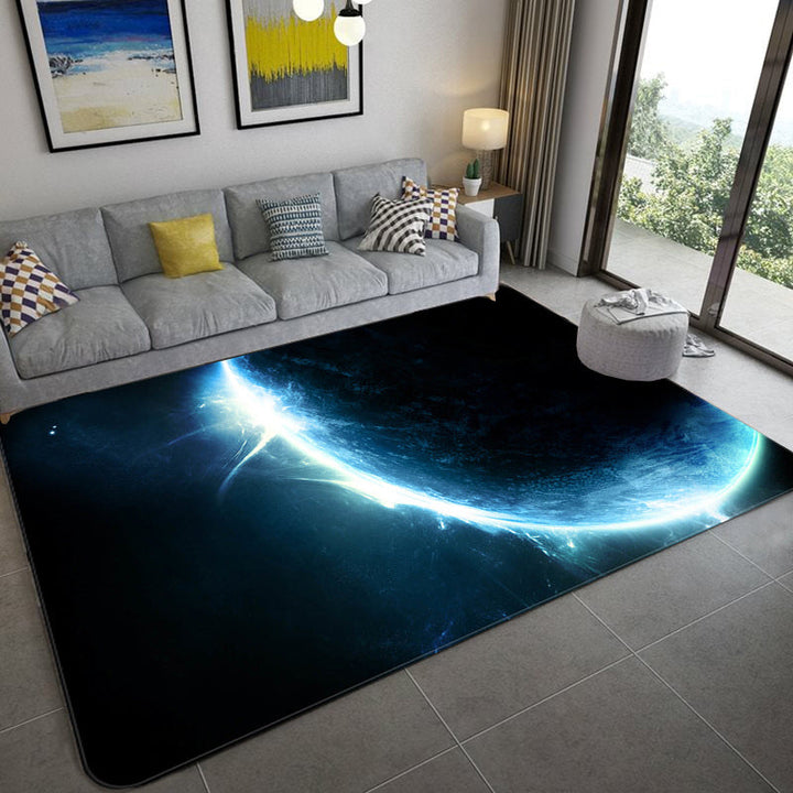 BowLift | Mystical Galaxy 3D Graphic Rug Blue-Black Polypropylene Rug Non-Slip Underlay Washable Stain-Resistant Rug for Living Room