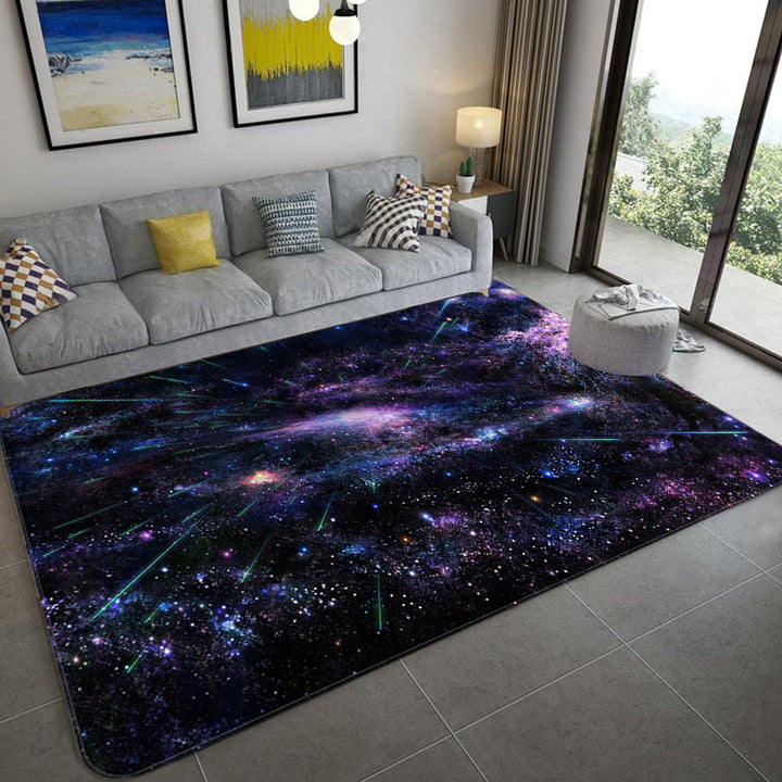 BowLift | Mystical Galaxy 3D Graphic Rug Blue-Black Polypropylene Rug Non-Slip Underlay Washable Stain-Resistant Rug for Living Room