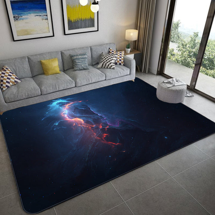 BowLift | Mystical Galaxy 3D Graphic Rug Blue-Black Polypropylene Rug Non-Slip Underlay Washable Stain-Resistant Rug for Living Room