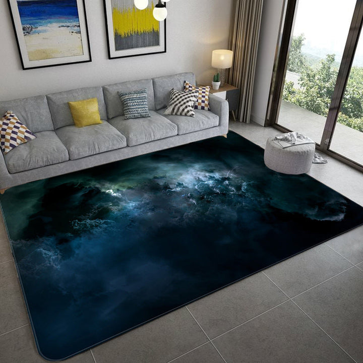 BowLift | Mystical Galaxy 3D Graphic Rug Blue-Black Polypropylene Rug Non-Slip Underlay Washable Stain-Resistant Rug for Living Room