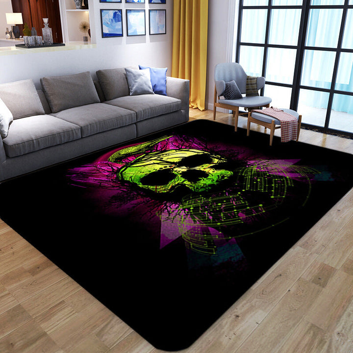 BowLift | Punk Abstract Skull Print Rug Black Novelty Rug Synthetic Stain Resistant Machine Washable Non-Slip Back Rug for Living Room