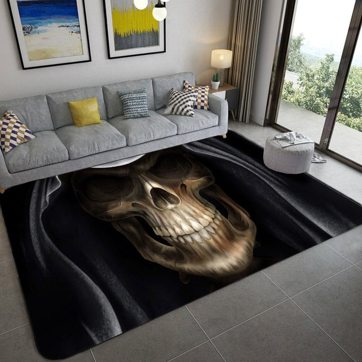 BowLift | Hip Hop Living Room Rug Black Optical Illusions Skull Rug Polypropylene Stain Resistant Pet Friendly Non-Slip Back Area Rug