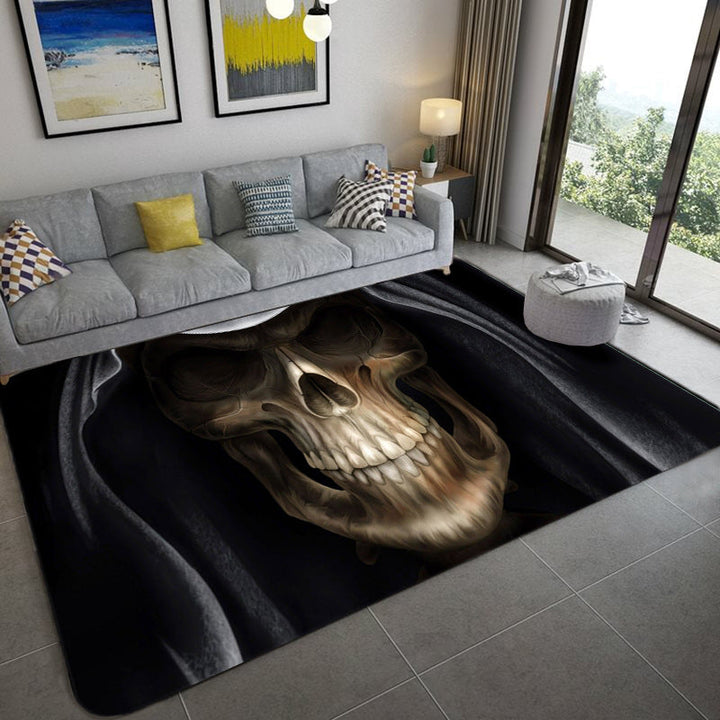 BowLift | Hip Hop Living Room Rug Black Optical Illusions Skull Rug Polypropylene Stain Resistant Pet Friendly Non-Slip Back Area Rug
