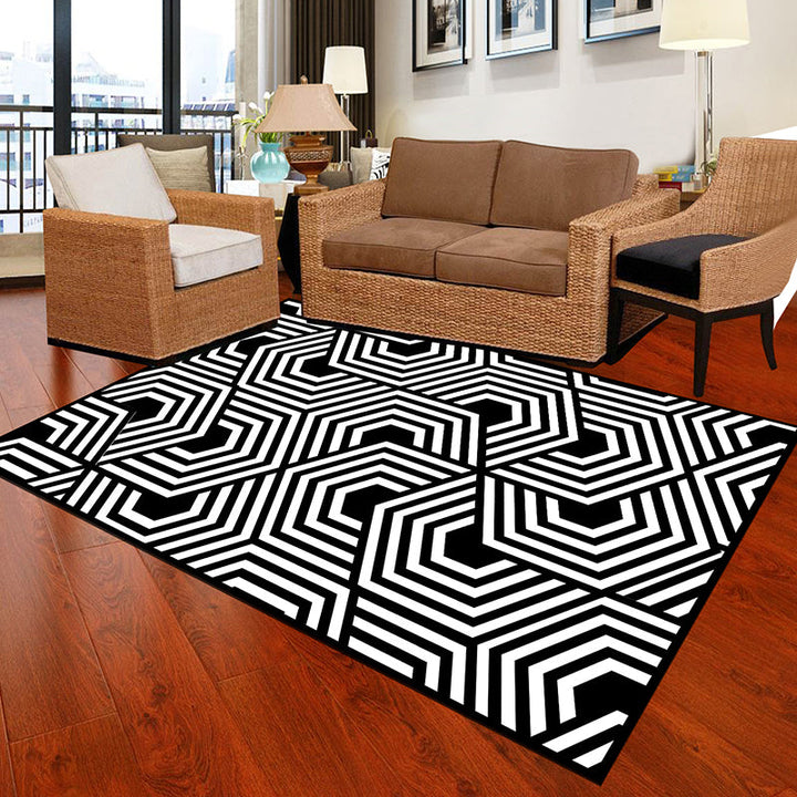 BowLift | Black and White Novelty Rug Polypropylene Optical Illusions Geometric Carpet Stain Resistant Pet Friendly Non Slip Rug for Home