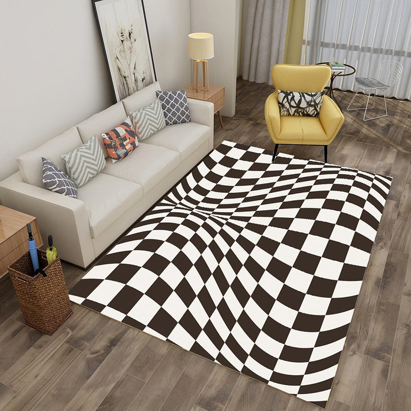 BowLift | Enchanting Multicolor Novelty Carpet Synthetic Twist Checker 3D Illusion Rug Machine Washable Pet Friendly Non-Slip Rug for Room