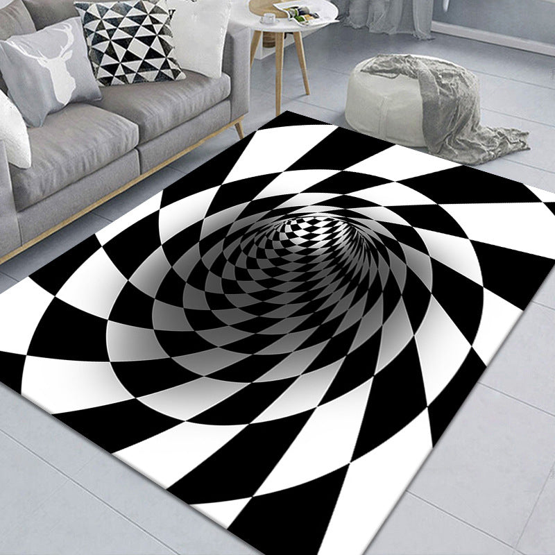 BowLift | Modern Brain Deception 3D Carpet Black Synthetic Area Rug Machine Washable Stain Resistant Non-Slip Rug for Living Room
