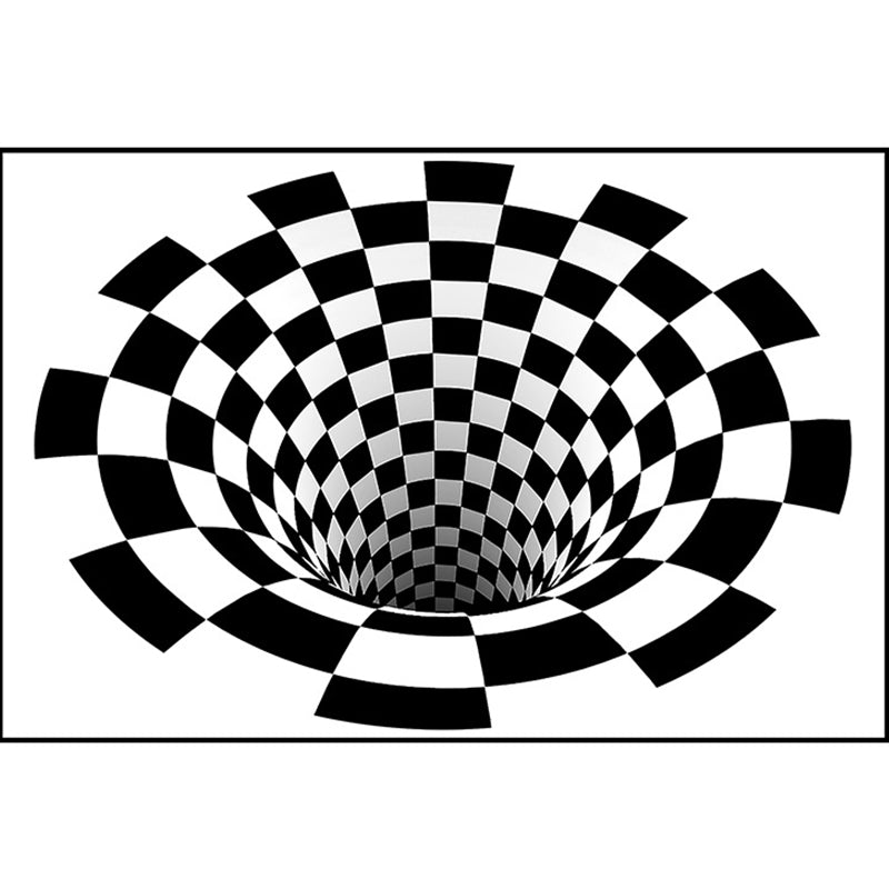 BowLift | Interesting Novelty Dress Black-White 3D Illusion Checkered Fleece Stain-Resistant Pet-Friendly Anti-Slip Background Rug for Bedroom