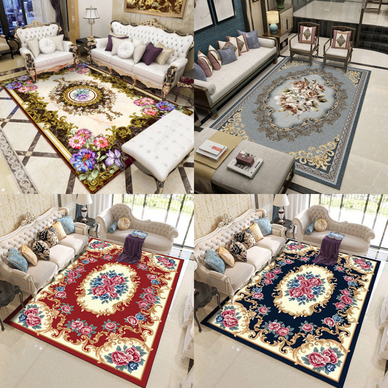 BowLift | Beautiful Peony Print Rug Multicolor Classic Rug Polypropylene Non-slip Machine Washable Stain Resistant Rug for the Room