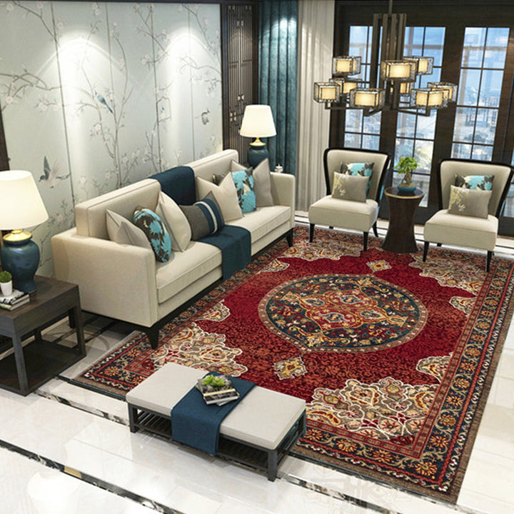 BowLift | Beautiful Peony Print Rug Multicolor Classic Rug Polypropylene Non-slip Machine Washable Stain Resistant Rug for the Room