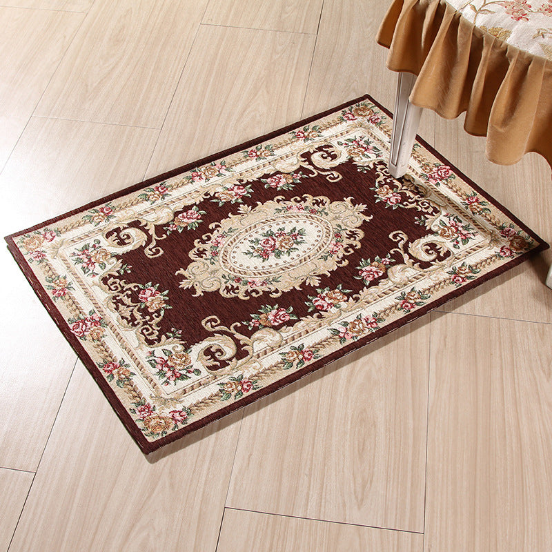 BowLift | Multicolored Doormat Traditional Peonies Rug Polyester Stain Resistant Non-Slip Backing Washable Rug