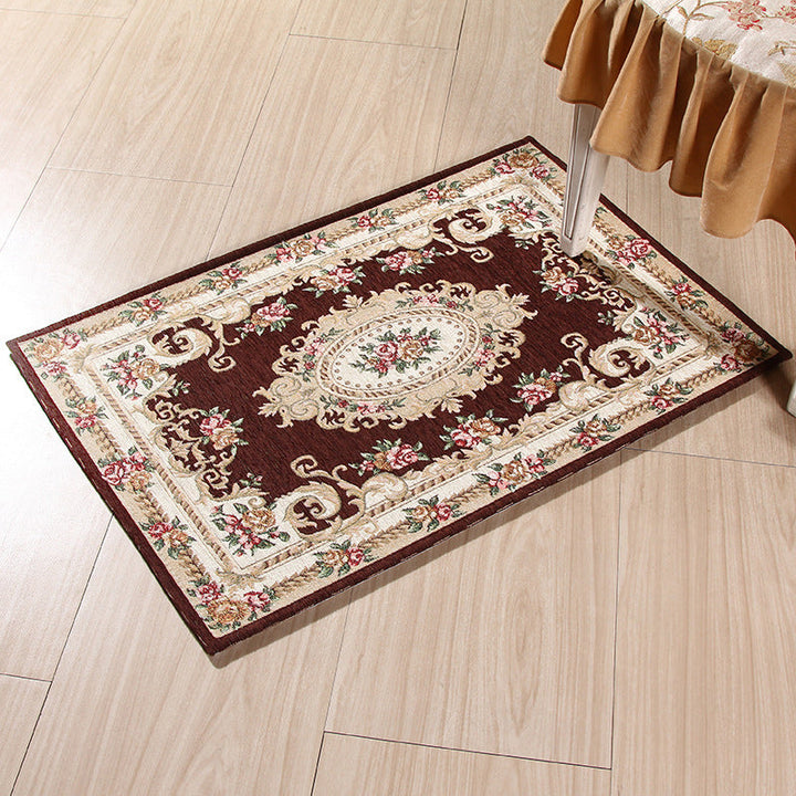 BowLift | Multicolored Doormat Traditional Peonies Rug Polyester Stain Resistant Non-Slip Backing Washable Rug