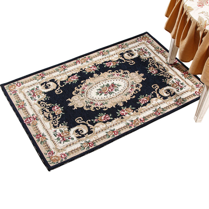 BowLift | Multicolored Doormat Traditional Peonies Rug Polyester Stain Resistant Non-Slip Backing Washable Rug