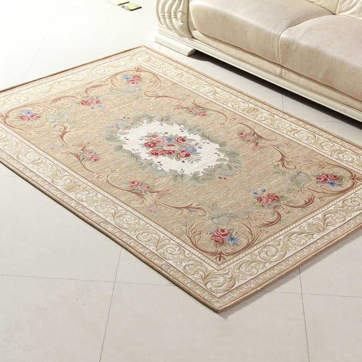 BowLift | Multicolored Doormat Traditional Peonies Rug Polyester Stain Resistant Non-Slip Backing Washable Rug