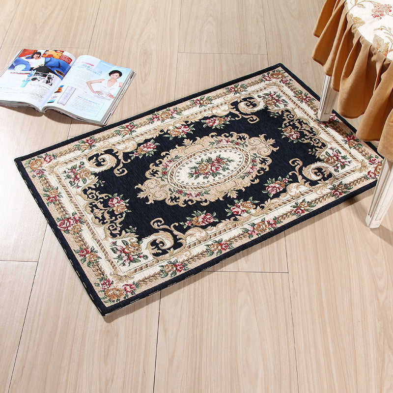 BowLift | Multicolored Doormat Traditional Peonies Rug Polyester Stain Resistant Non-Slip Backing Washable Rug