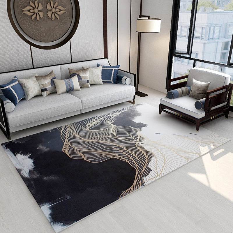 BowLift | Asian abstract flowing print carpet Multicolor synthetic carpet pet-friendly washable non-slip flooring for living room