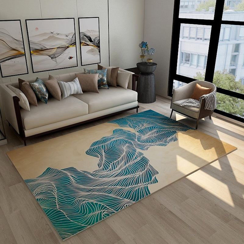 BowLift | Asian abstract flowing print carpet Multicolor synthetic carpet pet-friendly washable non-slip flooring for living room