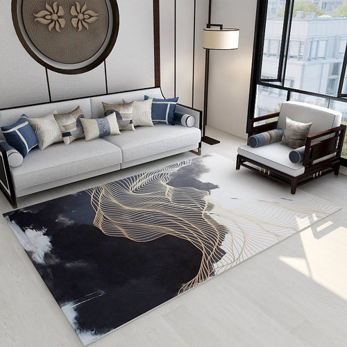 BowLift | Asian abstract flowing print carpet Multicolor synthetic carpet pet-friendly washable non-slip flooring for living room