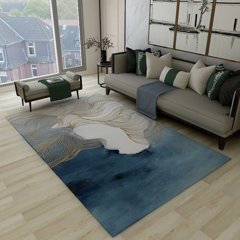 BowLift | Asian abstract flowing print carpet Multicolor synthetic carpet pet-friendly washable non-slip flooring for living room