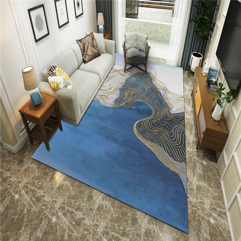 BowLift | New Chinoiserie Area Rug Multi Colored Abstract Wave Rug Stain Resistant Washable Non-Slip Backing Rug for Lounge