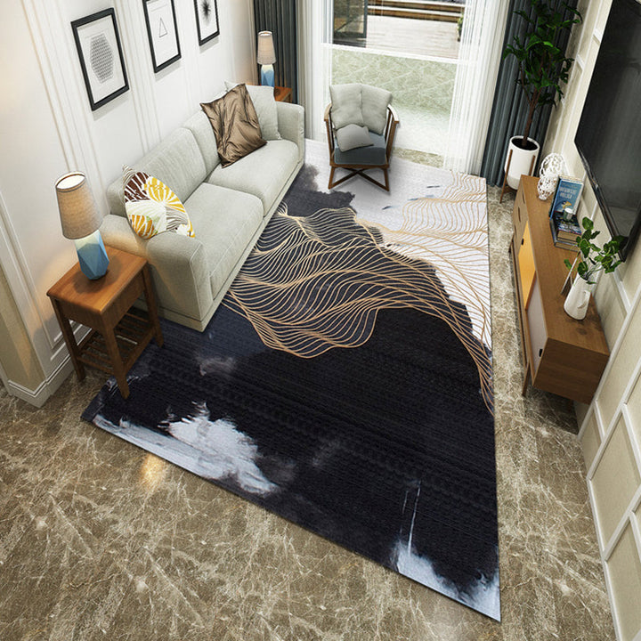 BowLift | New Chinoiserie Area Rug Multi Colored Abstract Wave Rug Stain Resistant Washable Non-Slip Backing Rug for Lounge