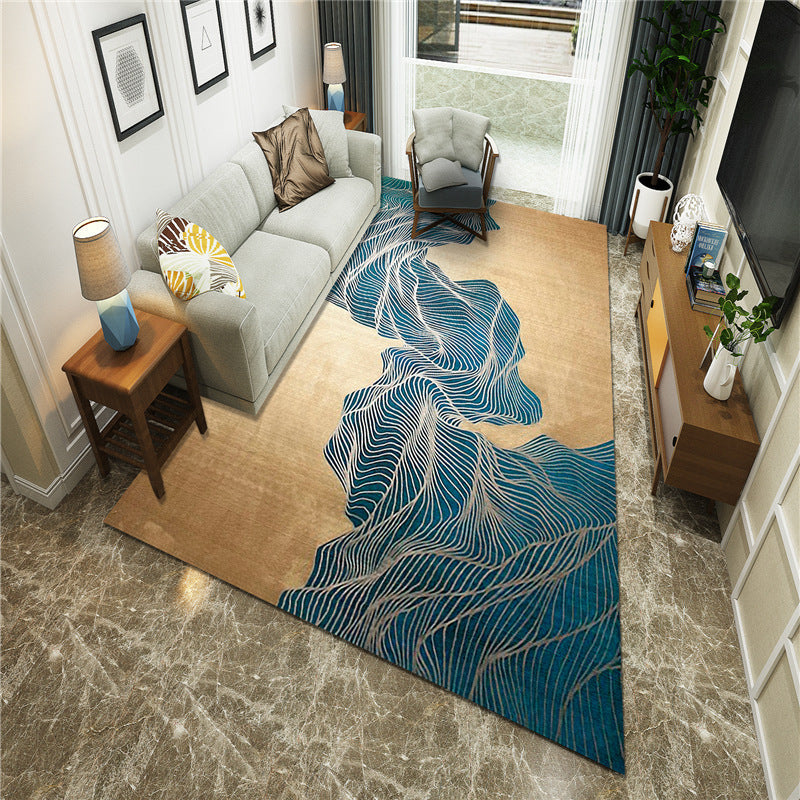 BowLift | New Chinoiserie Area Rug Multi Colored Abstract Wave Rug Stain Resistant Washable Non-Slip Backing Rug for Lounge