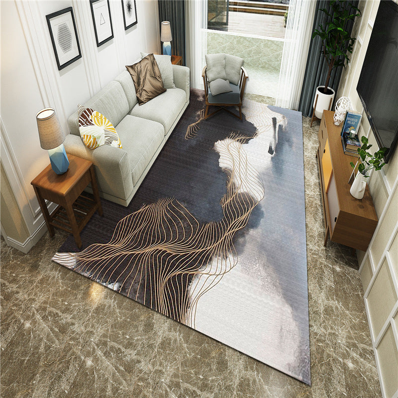 BowLift | New Chinoiserie Area Rug Multi Colored Abstract Wave Rug Stain Resistant Washable Non-Slip Backing Rug for Lounge