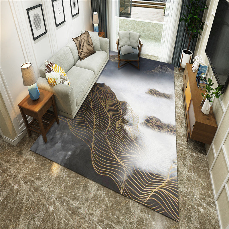 BowLift | New Chinoiserie Area Rug Multi Colored Abstract Wave Rug Stain Resistant Washable Non-Slip Backing Rug for Lounge