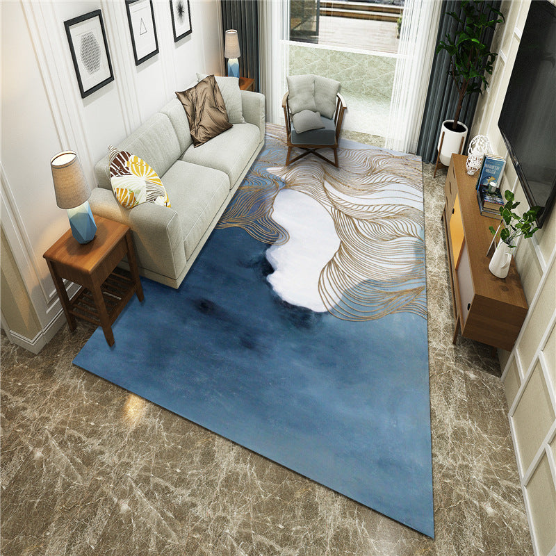 BowLift | New Chinoiserie Area Rug Multi Colored Abstract Wave Rug Stain Resistant Washable Non-Slip Backing Rug for Lounge
