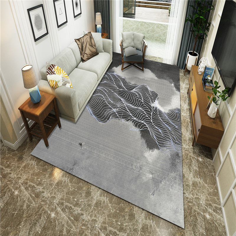 BowLift | New Chinoiserie Area Rug Multi Colored Abstract Wave Rug Stain Resistant Washable Non-Slip Backing Rug for Lounge