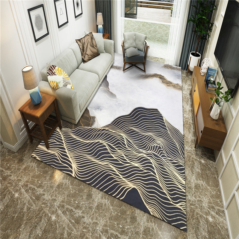 BowLift | New Chinoiserie Area Rug Multi Colored Abstract Wave Rug Stain Resistant Washable Non-Slip Backing Rug for Lounge