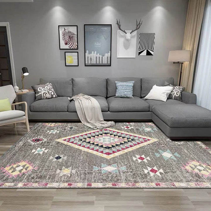 BowLift | Exotic antique carpet multicolored geometric print rug non-slip back pet-friendly machine washable rug for large room