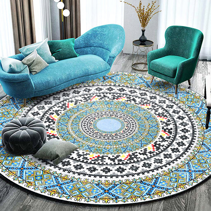 BowLift | Stylish Mandala Print Rug Multicolored Moroccan Rug Polypropylene Stain Resistant Pet Friendly Non-Slip Backing Rug for Home