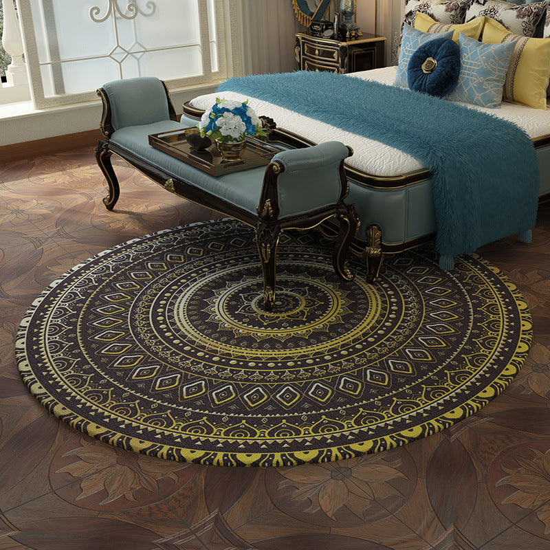 Multicolored bedroom area rug Moroccan mandala print rug synthetic non-slip backing washable stain-resistant rug | Bowlift