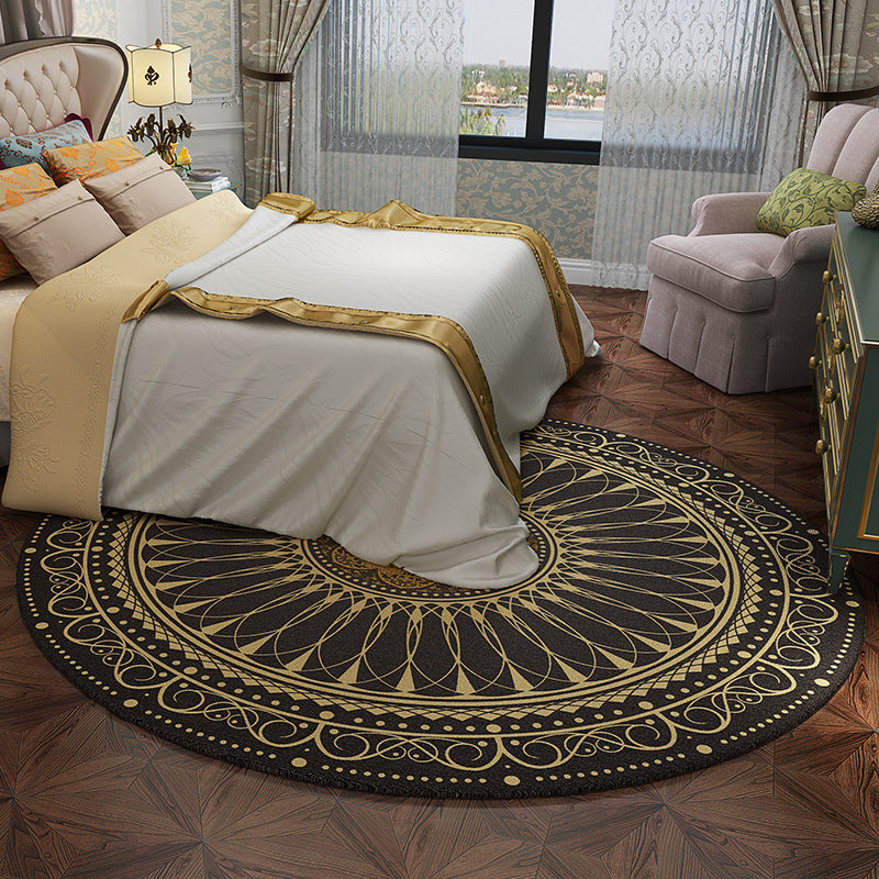 Multicolored bedroom area rug Moroccan mandala print rug synthetic non-slip backing washable stain-resistant rug | Bowlift