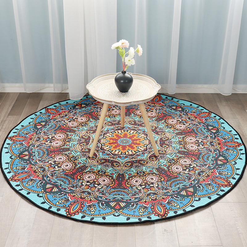 Multicolored bedroom area rug Moroccan mandala print rug synthetic non-slip backing washable stain-resistant rug | Bowlift