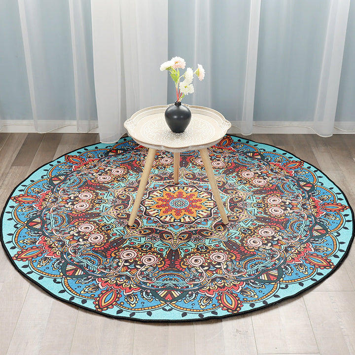 Multicolored bedroom area rug Moroccan mandala print rug synthetic non-slip backing washable stain-resistant rug | Bowlift
