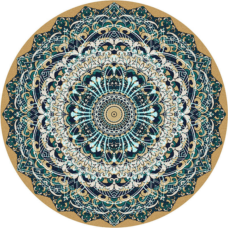 Multicolored bedroom area rug Moroccan mandala print rug synthetic non-slip backing washable stain-resistant rug | Bowlift