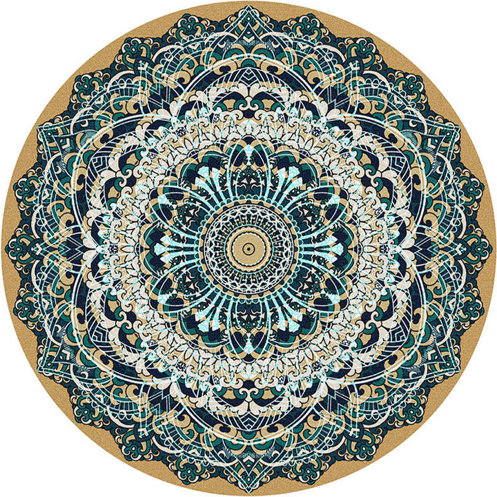 Multicolored bedroom area rug Moroccan mandala print rug synthetic non-slip backing washable stain-resistant rug | Bowlift