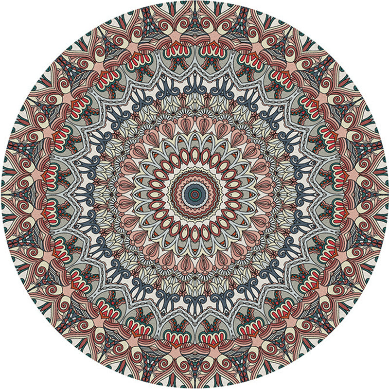 Multicolored bedroom area rug Moroccan mandala print rug synthetic non-slip backing washable stain-resistant rug | Bowlift