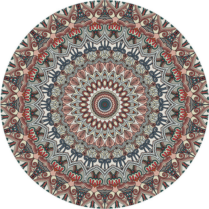 Multicolored bedroom area rug Moroccan mandala print rug synthetic non-slip backing washable stain-resistant rug | Bowlift