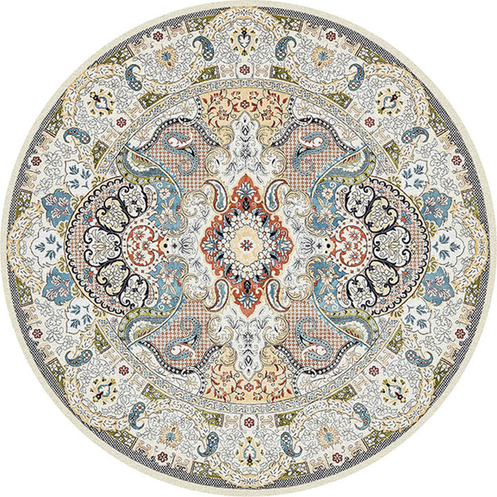 Multicolored bedroom area rug Moroccan mandala print rug synthetic non-slip backing washable stain-resistant rug | Bowlift